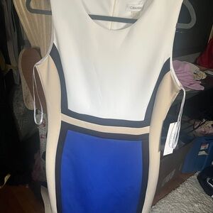 Calvin Klein Women's Mini Dress - Blue, White, Tan